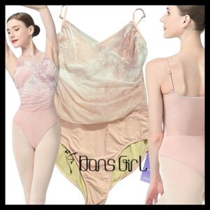 NWT Dans Girl Baby Pink Dance One Piece Bodysuit Unitard (XL)